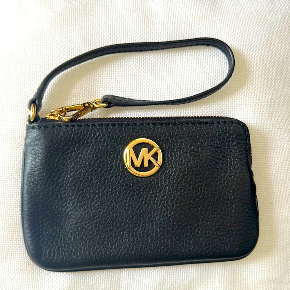 Beautiful, black, leather pebbled, Michael Kors wristlet.